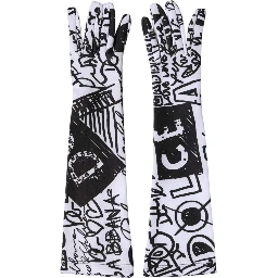Gloves Black White DG Logo Elbow Length Mitten