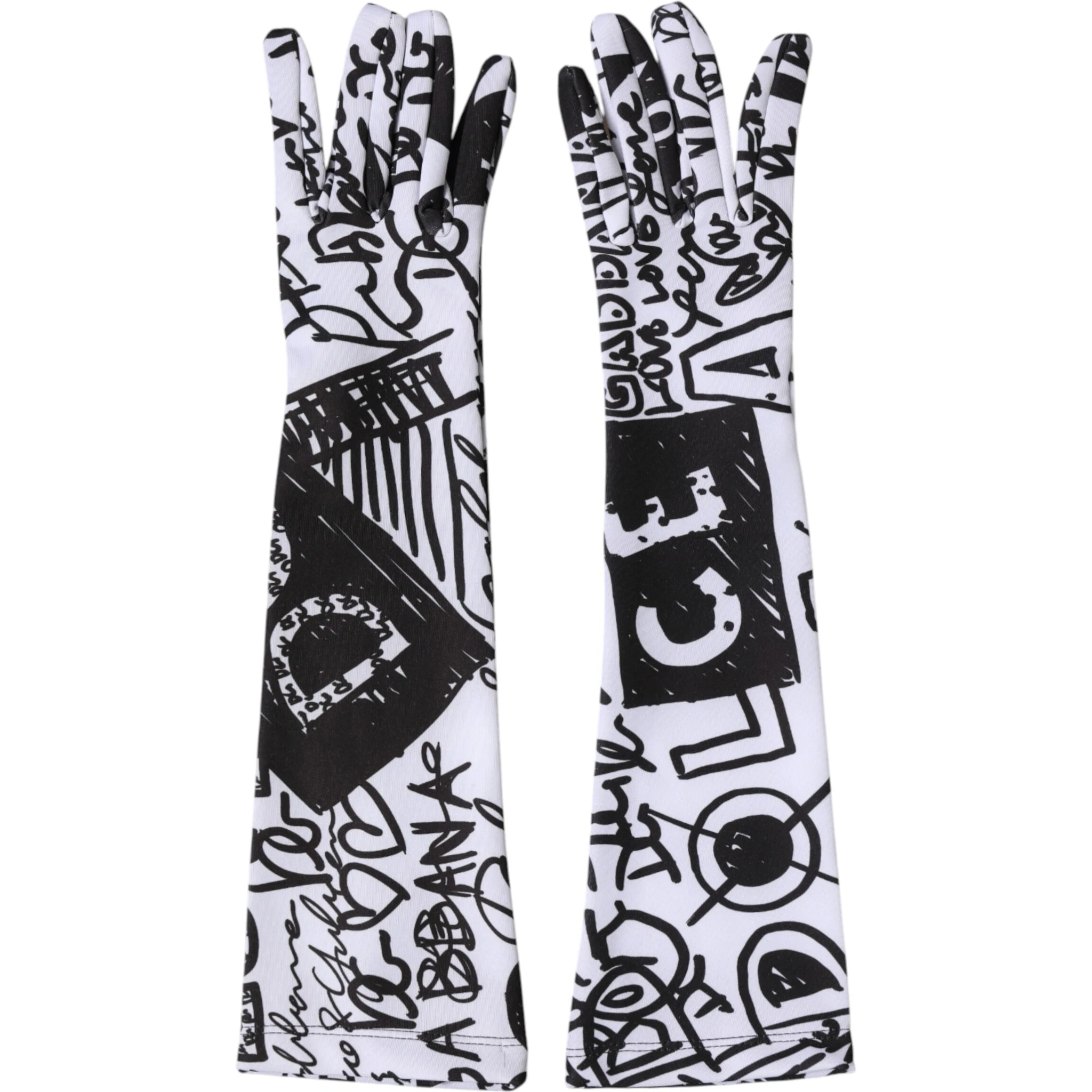 Gloves Black White DG Logo Elbow Length Mitten