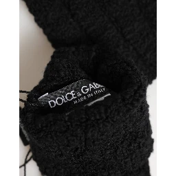 Black Virgin Wool Knitted Fingerless Men Gloves