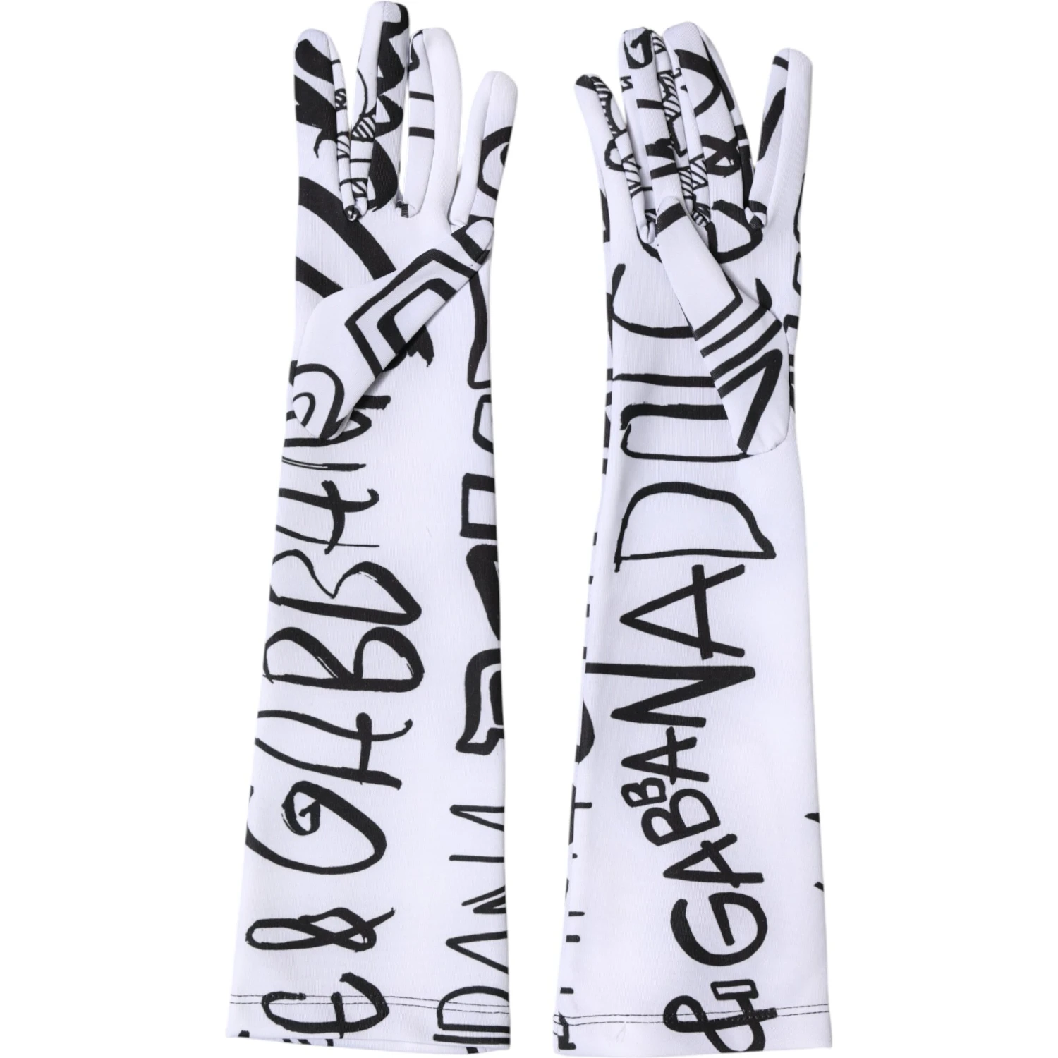 Black White DG Logo Elbow Length Mitten  Gloves