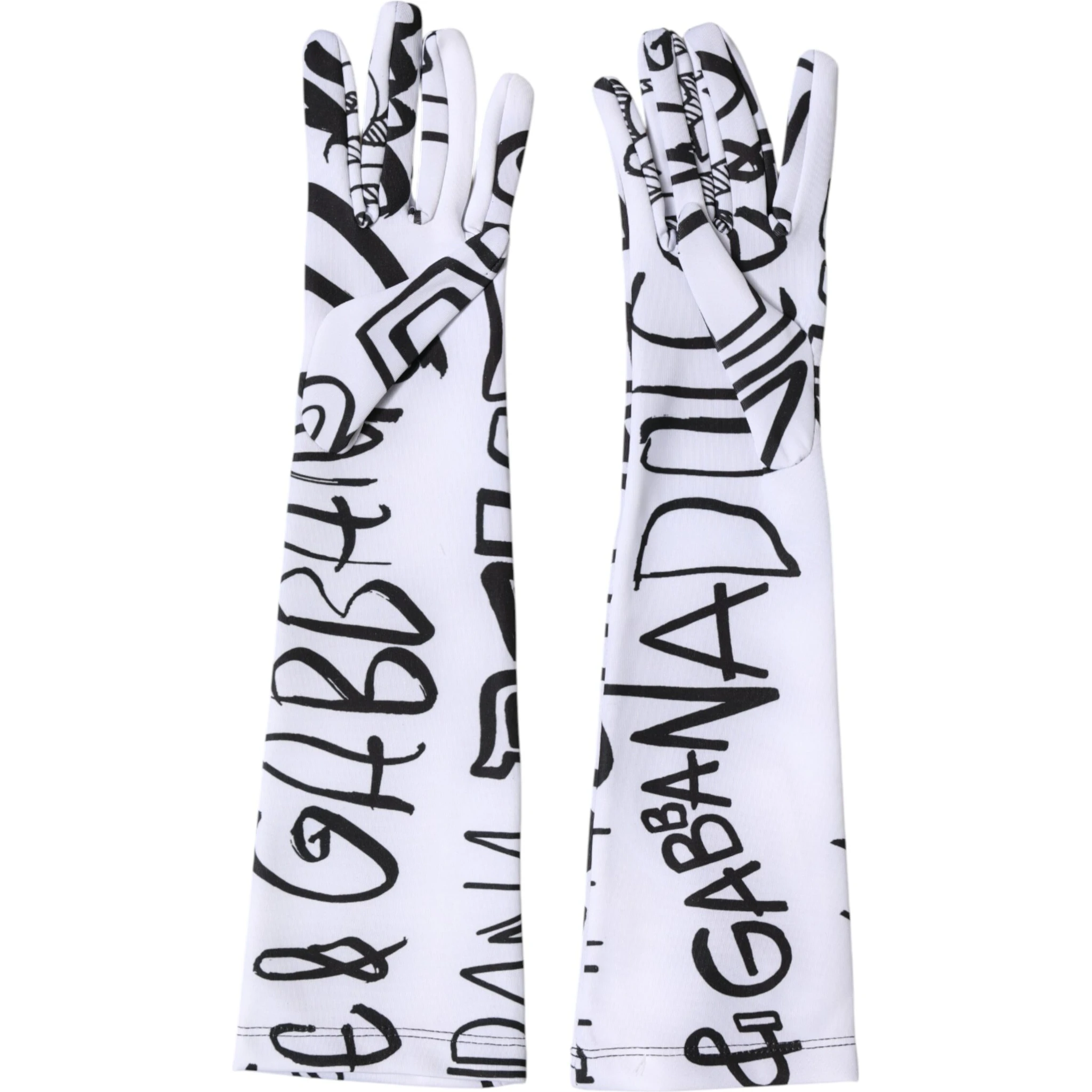 Black White DG Logo Elbow Length Mitten Gloves