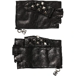 Black Leather Studded Fingerless Hand Mitten Men Gloves