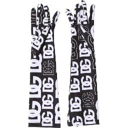 Black White DG Logo Elbow Length Mitten Gloves