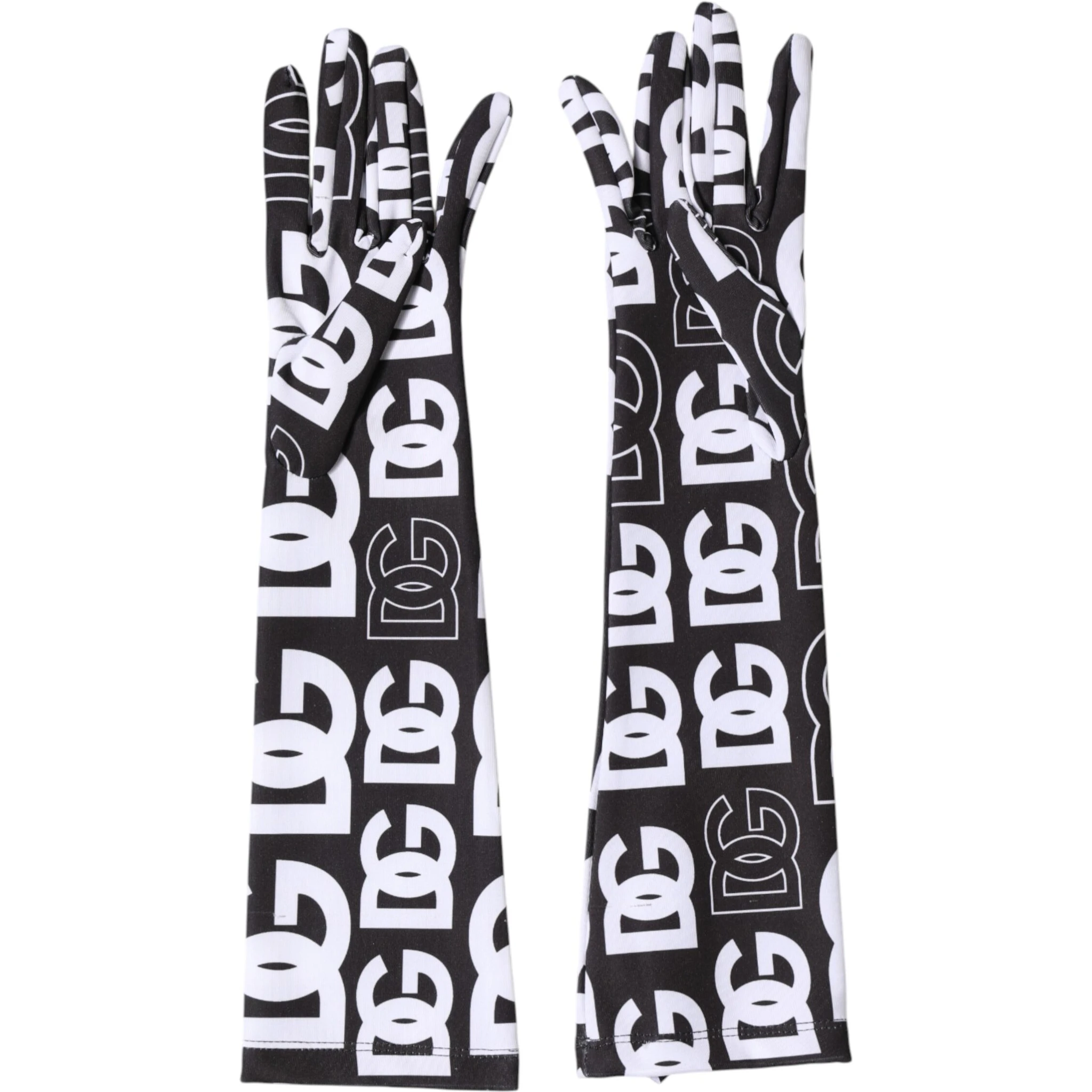 Black White DG Logo Elbow Length Mitten Gloves