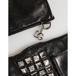 Black Leather Studded Fingerless Hand Mitten Men Gloves