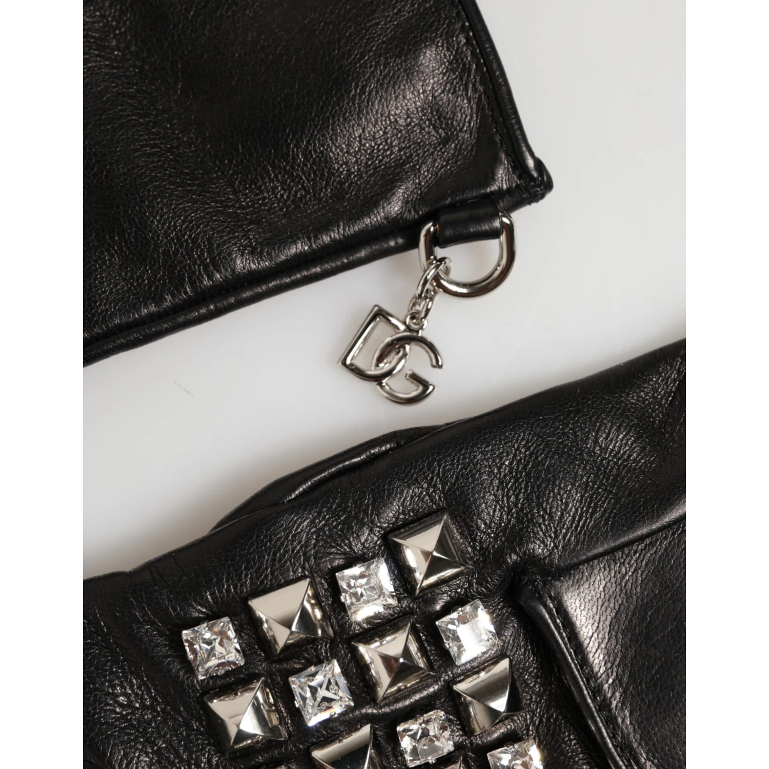 Black Leather Studded Fingerless Hand Mitten Men Gloves