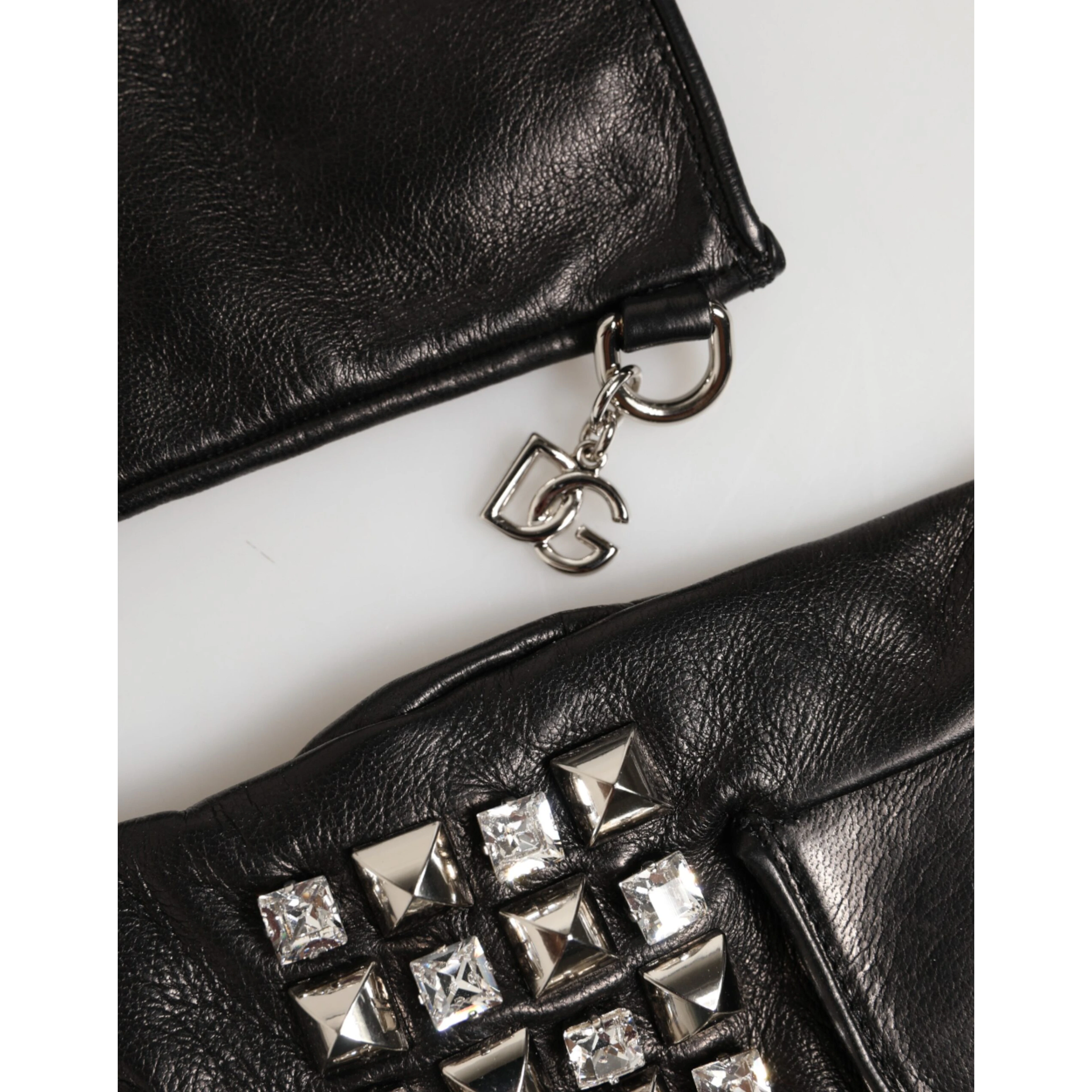 Black Leather Studded Fingerless Hand Mitten Men Gloves