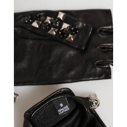 Black Leather Studded Fingerless Hand Mitten Men Gloves