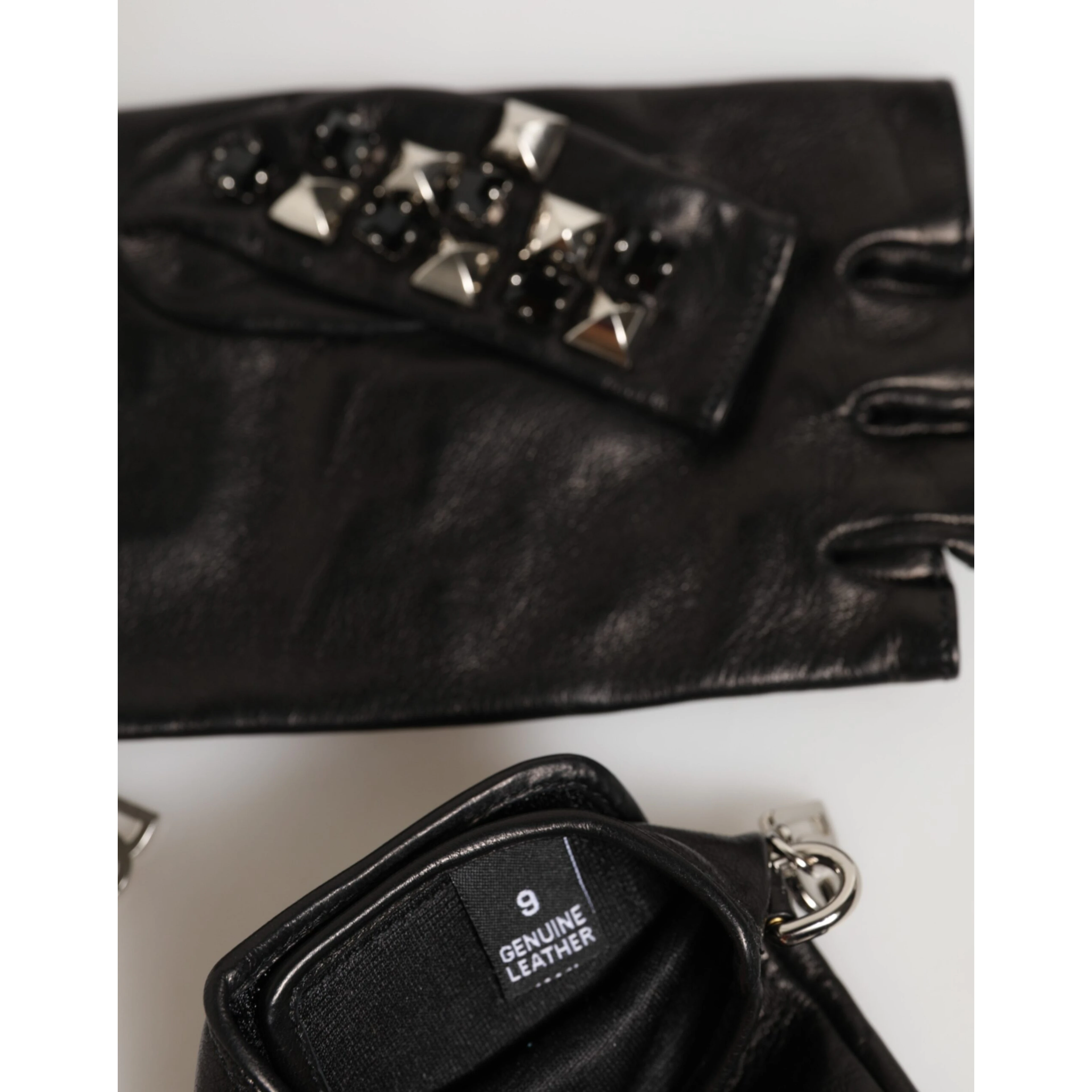 Black Leather Studded Fingerless Hand Mitten Men Gloves