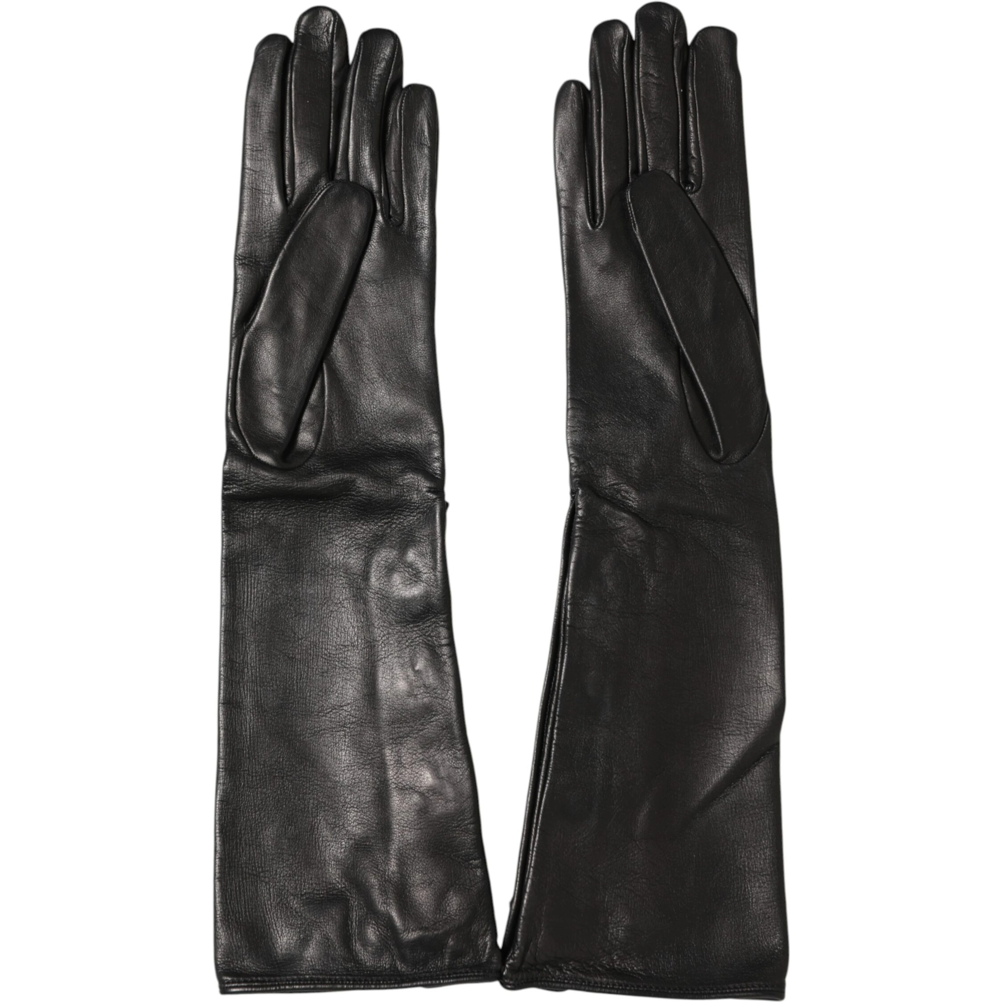 Black Leather Embellished Long Mitten Gloves