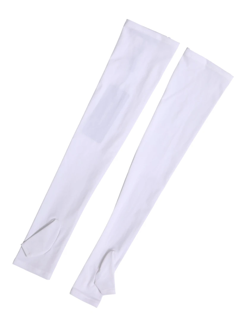 White Nylon Fingerless Elbow Length Mitten Gloves