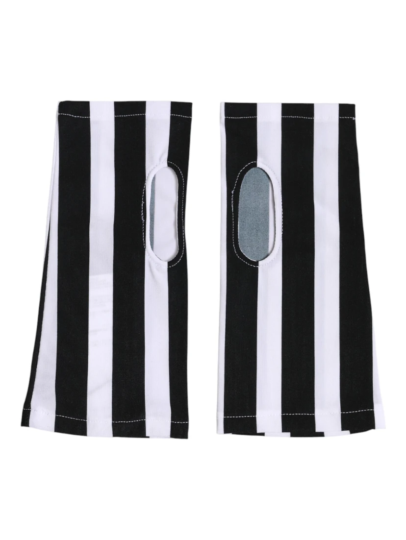 Black White Nylon Fingerless Wrist Length Gloves