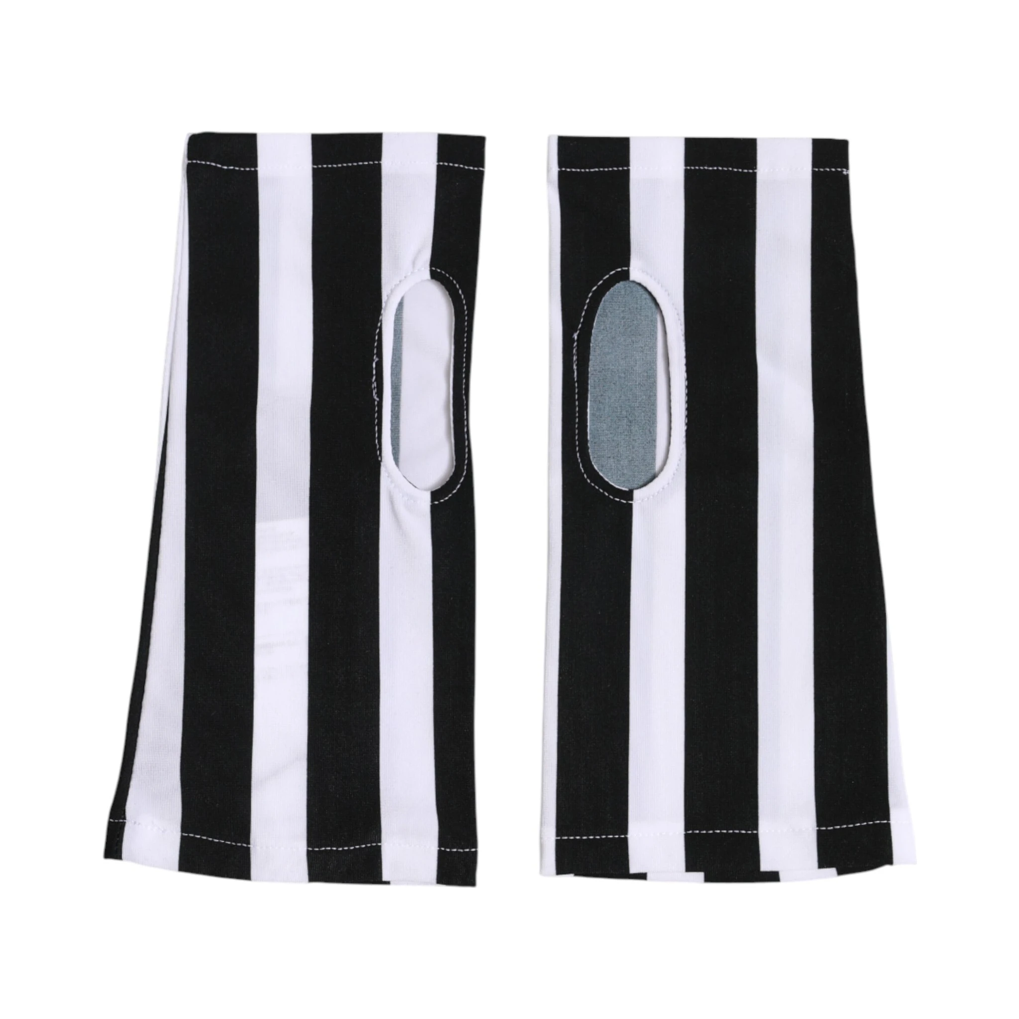 Black White Nylon Fingerless Wrist Length Gloves