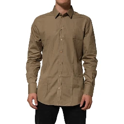 Brown Cotton Collared Men GOLD Dress Shirt
