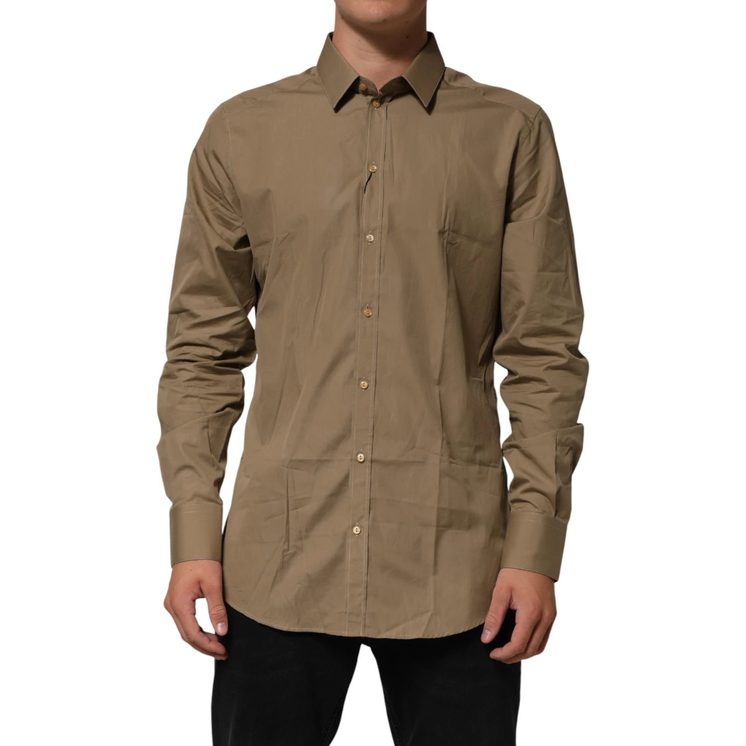 Brown Cotton Collared Men GOLD Dress Shirt