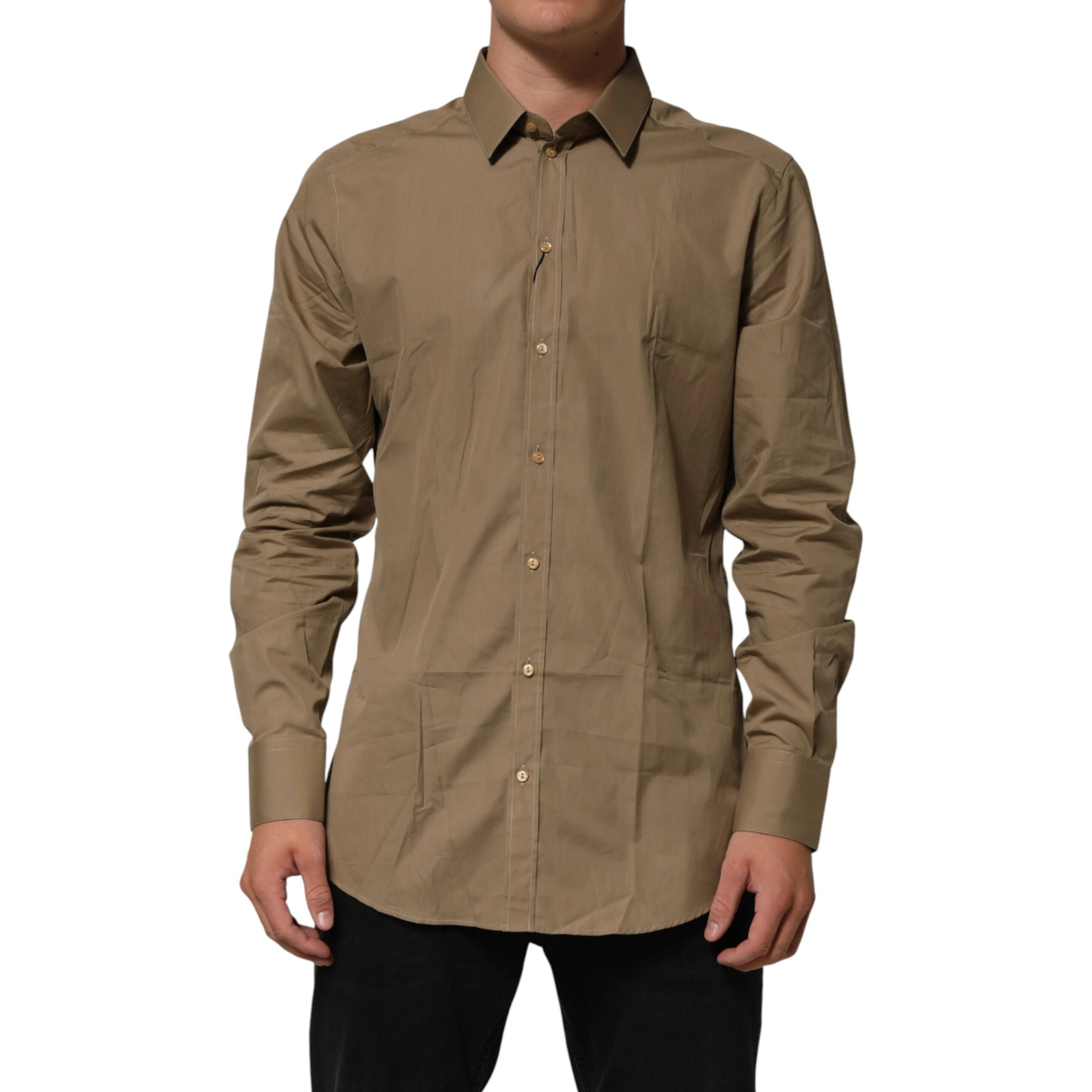 Brown Cotton Collared Men GOLD Dress Shirt