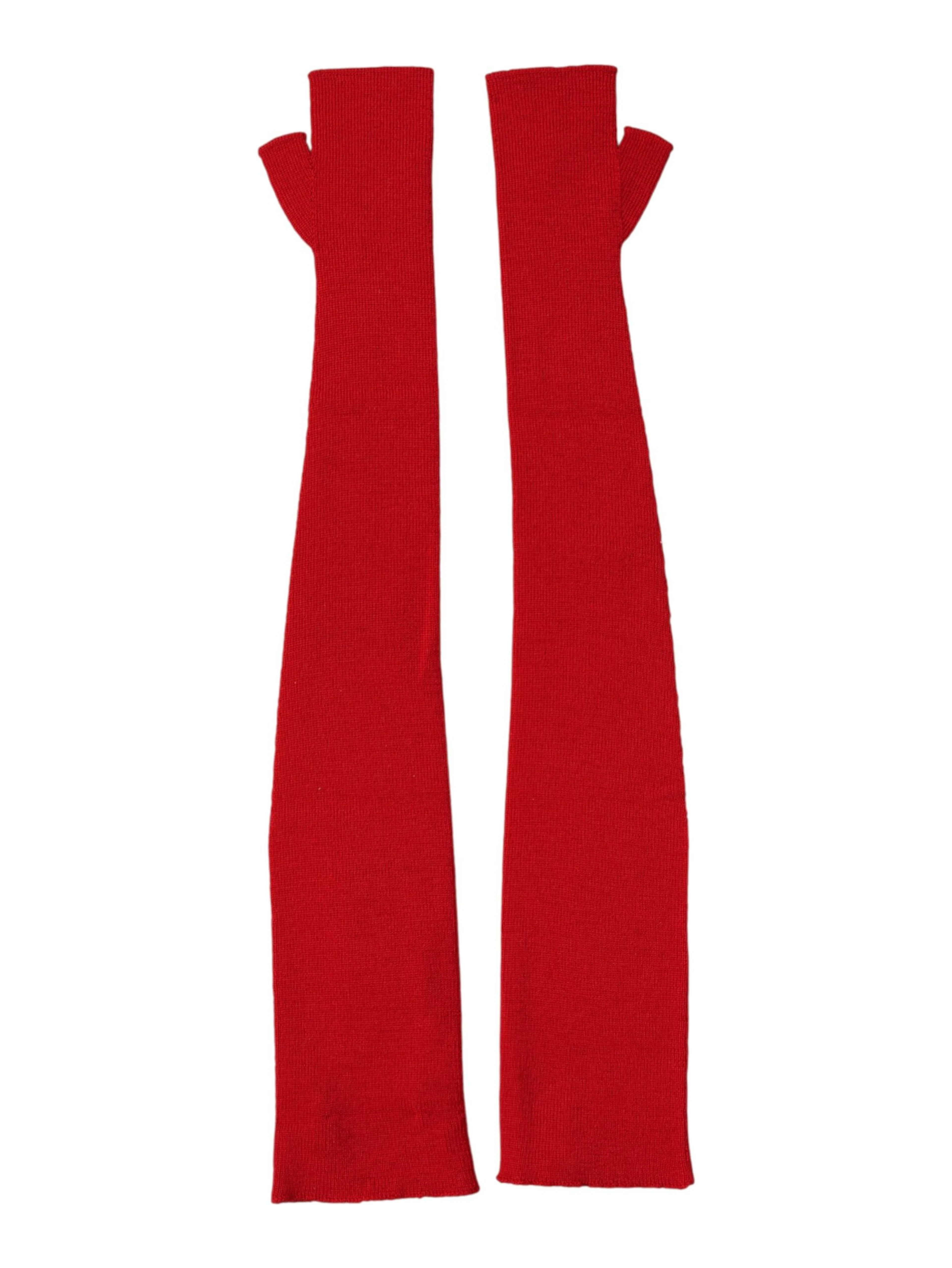 Red Wool Knitted Fingerless Elbow One Length Gloves
