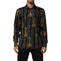 Black Dotted Tassel Silk Button Down Shirt
