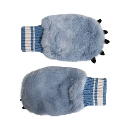 Blue Acrylic Knitted Fur Wrist Mitten Gloves