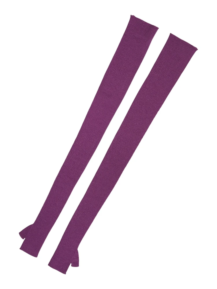 Purple Wool Fingerless Elbow Length Women One Size Gloves