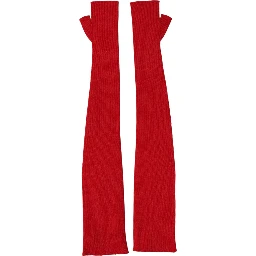 Red Wool Knitted Fingerless Elbow One Length Gloves