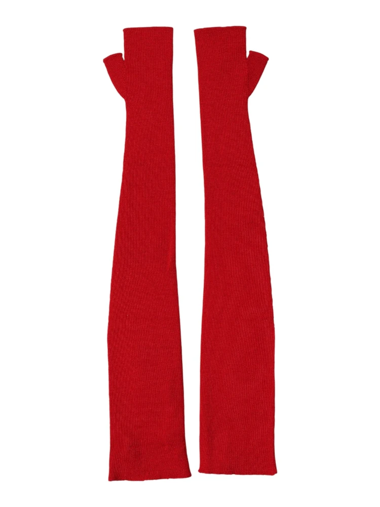 Red Wool Knitted Fingerless Elbow One Length Gloves alternative