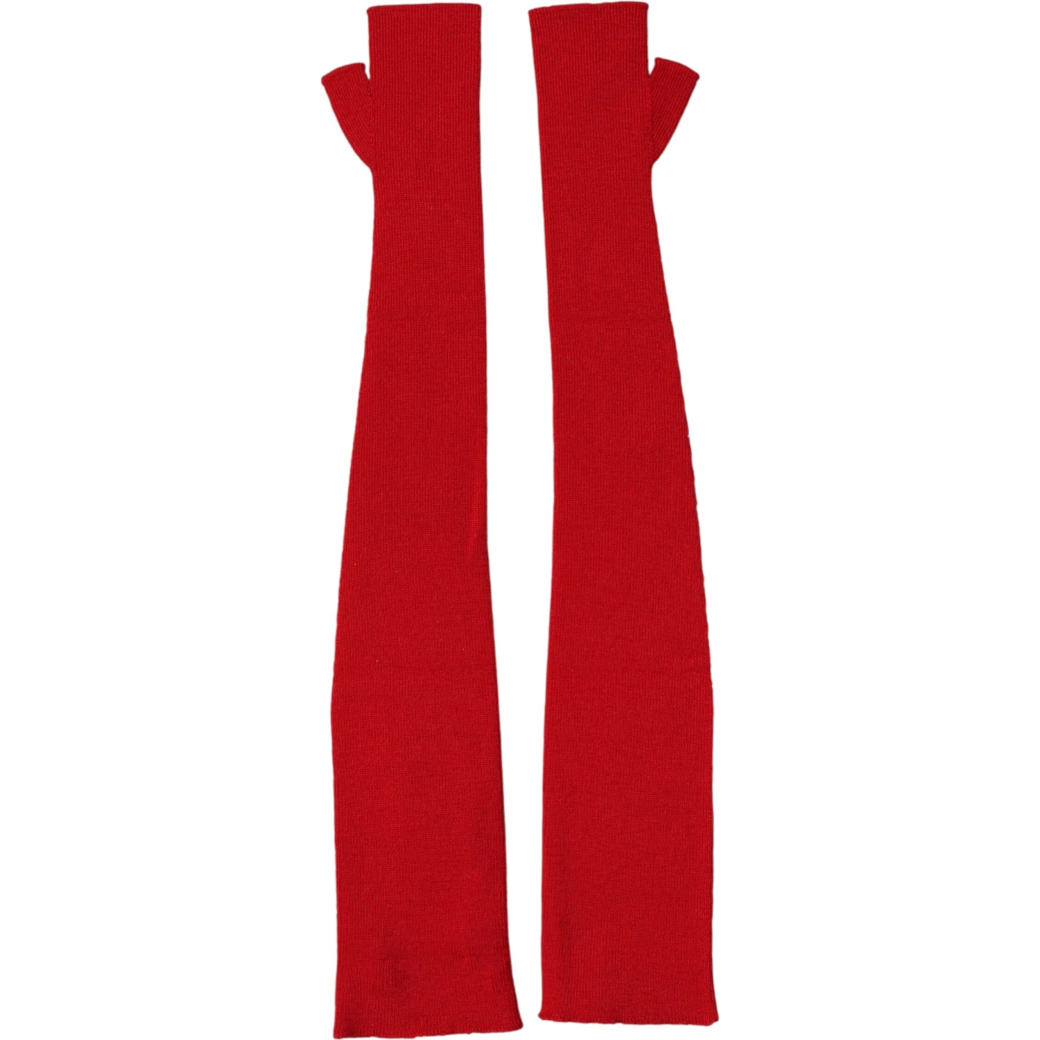 Red Wool Knitted Fingerless Elbow One Length Gloves