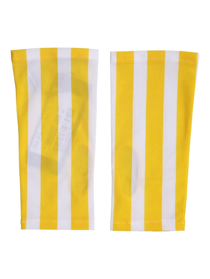 Yellow White Nylon Fingerless Wrist Length Gloves