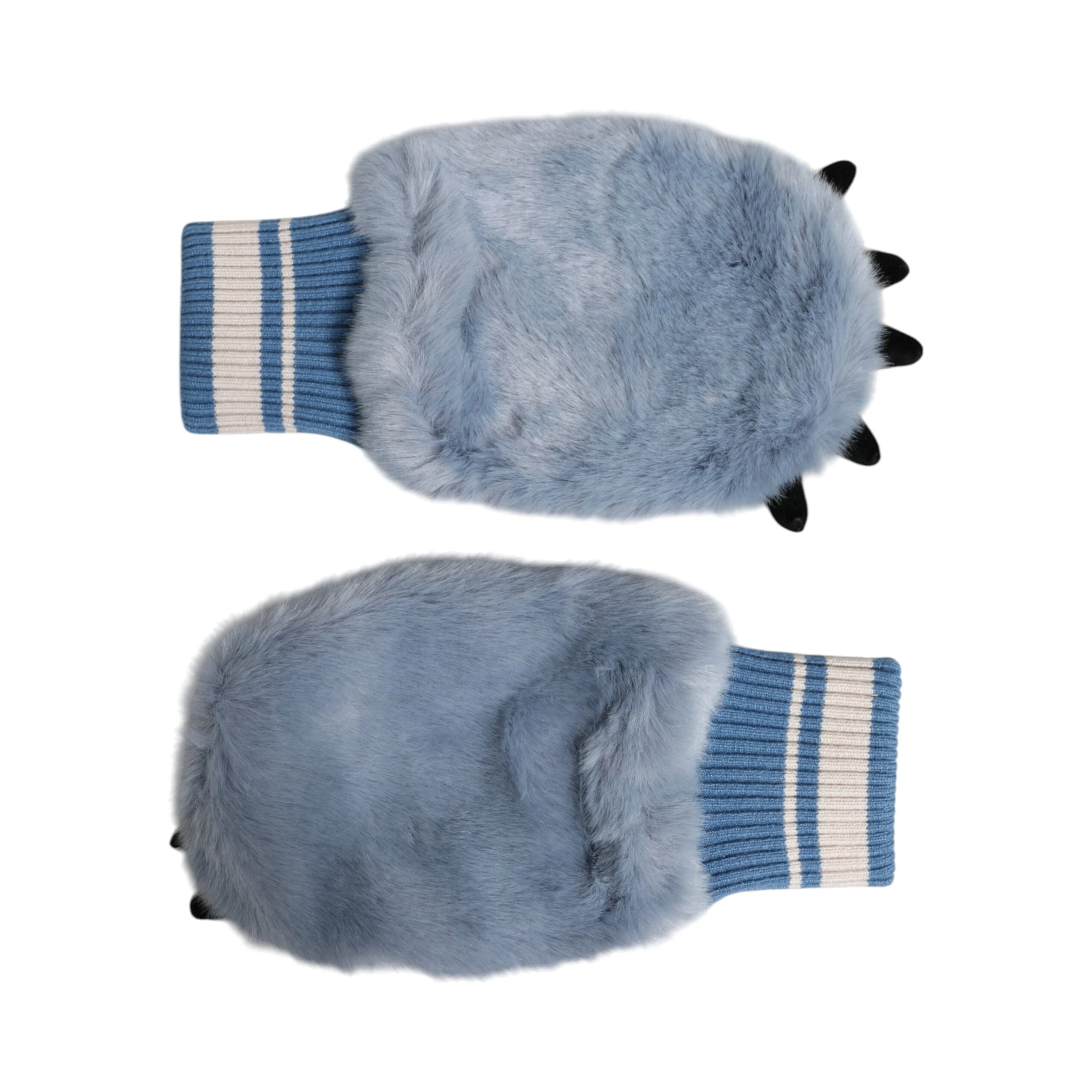 Blue Acrylic Knitted Fur Wrist Mitten Gloves