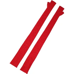 Red Wool Fingerless Elbow Length Mitten Gloves