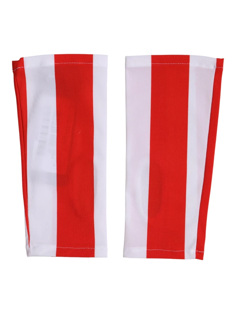 Red White Nylon Fingerless Wrist Length Gloves