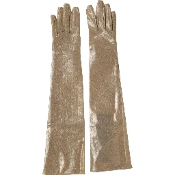 Beige Nylon Long Elbow Length Mitten Gloves