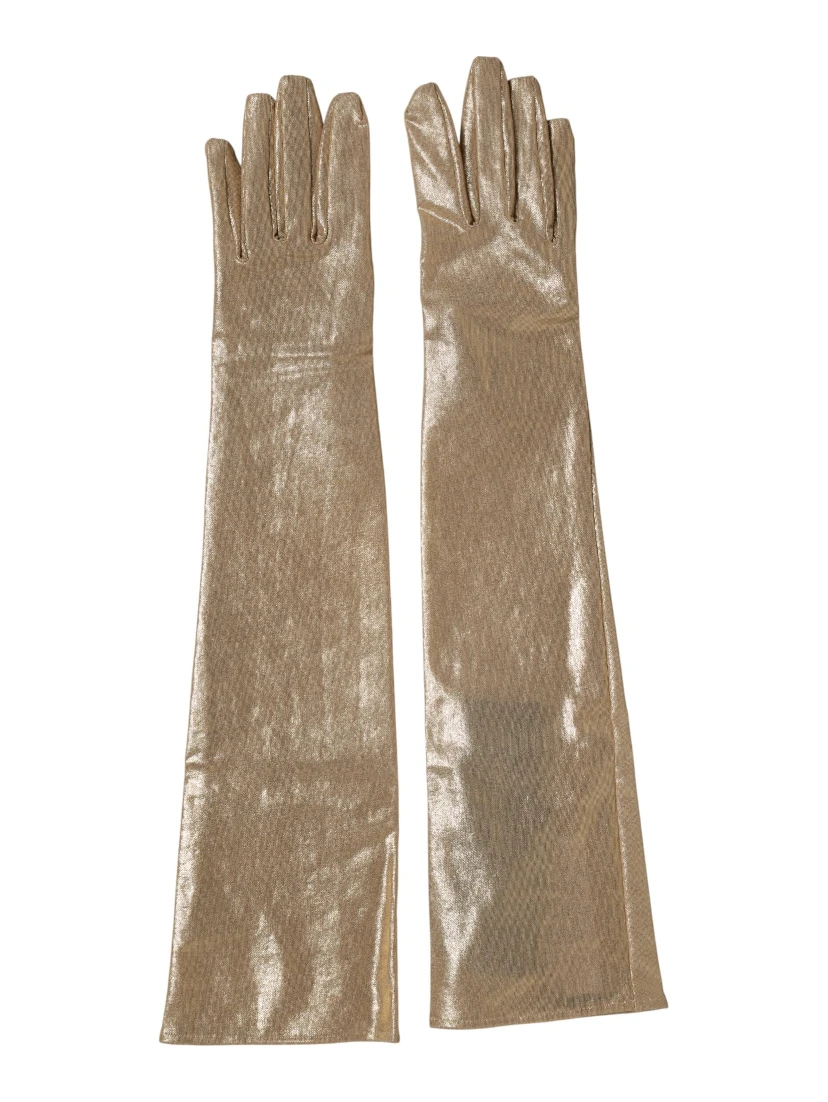 Beige Nylon Long Elbow Length Mitten Gloves