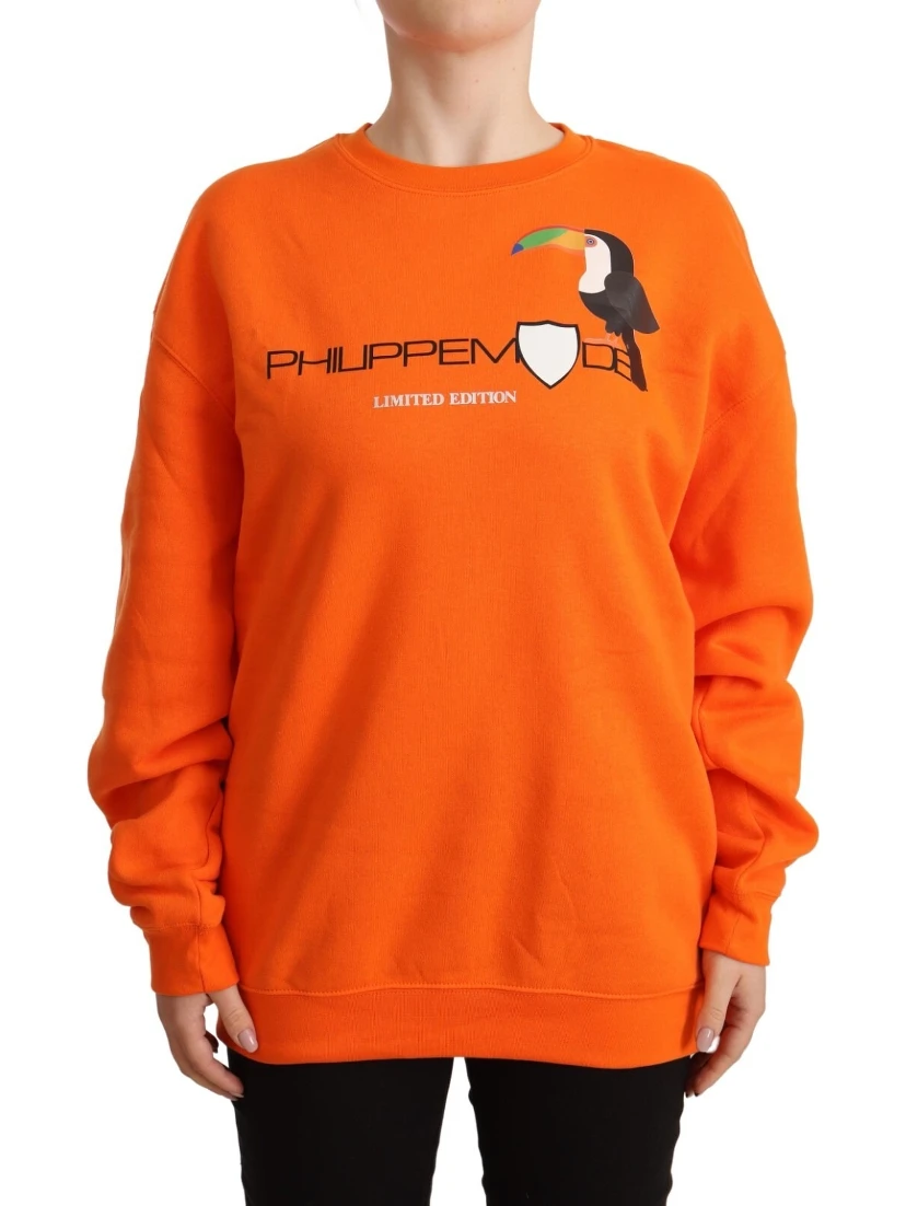 Orange Printed Long Sleeves Pullover Sweater