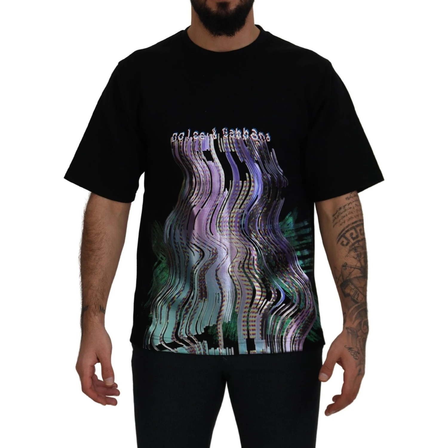Cotton Black Printed Crewneck Tee T-shirt
