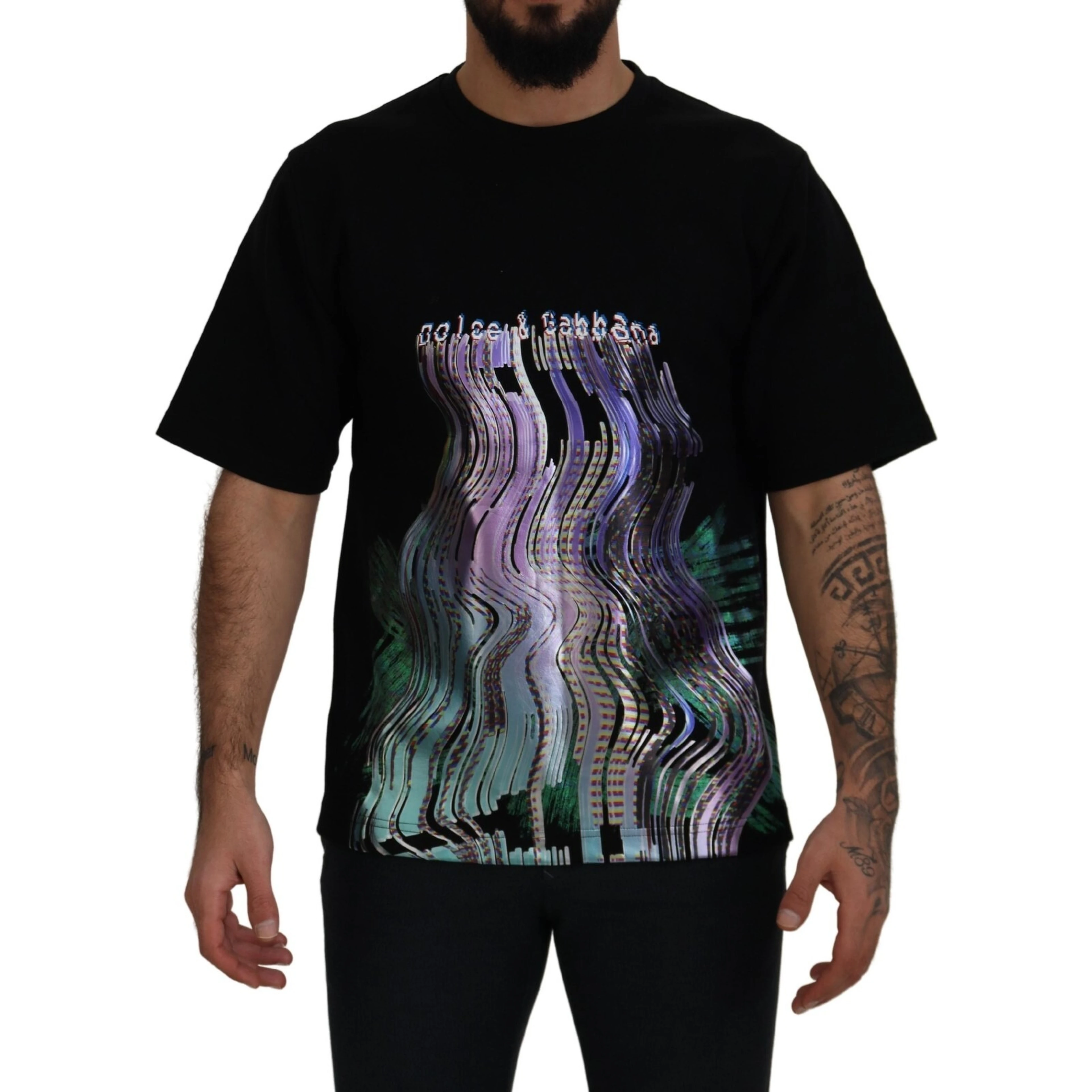 Cotton Black Printed Crewneck Tee T-shirt