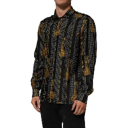 Black Dotted Tassel Silk Button Down Shirt