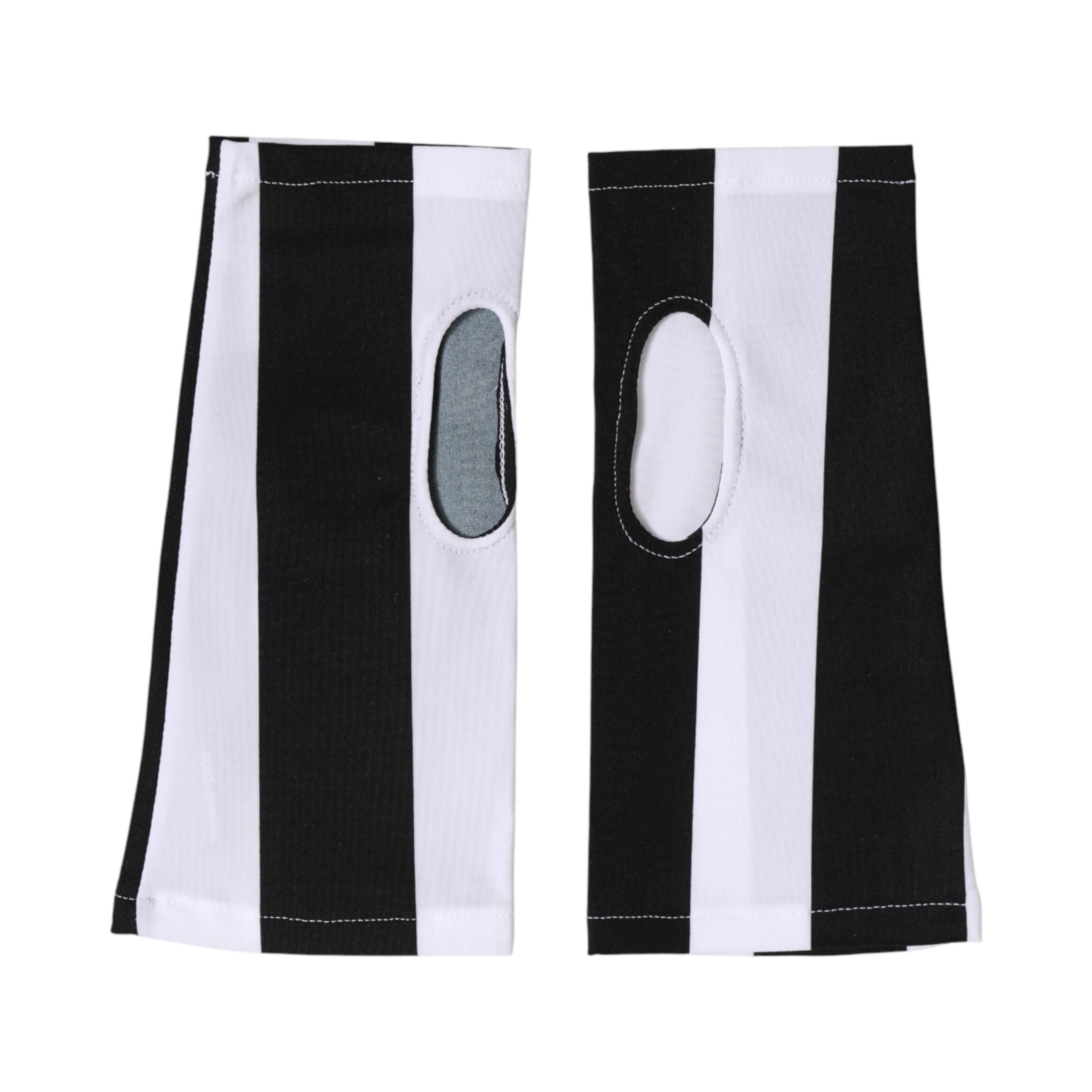 Black White Nylon Fingerless Wrist Length Gloves