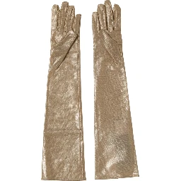 Beige Nylon Long Elbow Length Mitten Gloves