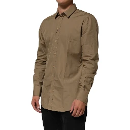 Brown Cotton Collared Men GOLD Dress Shirt