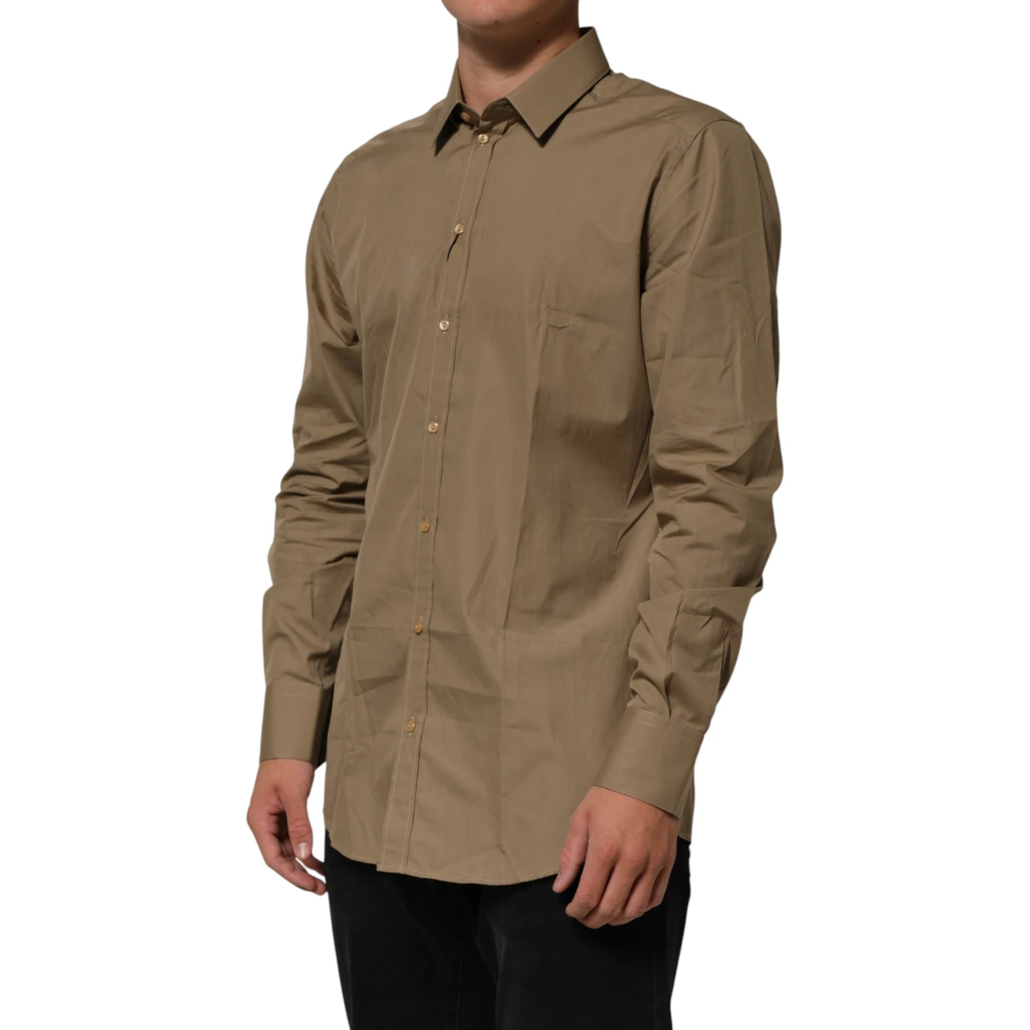 Brown Cotton Collared Men GOLD Dress Shirt