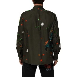 Brown Superhero Print Button Down Shirt