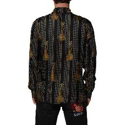 Black Dotted Tassel Silk Button Down Shirt