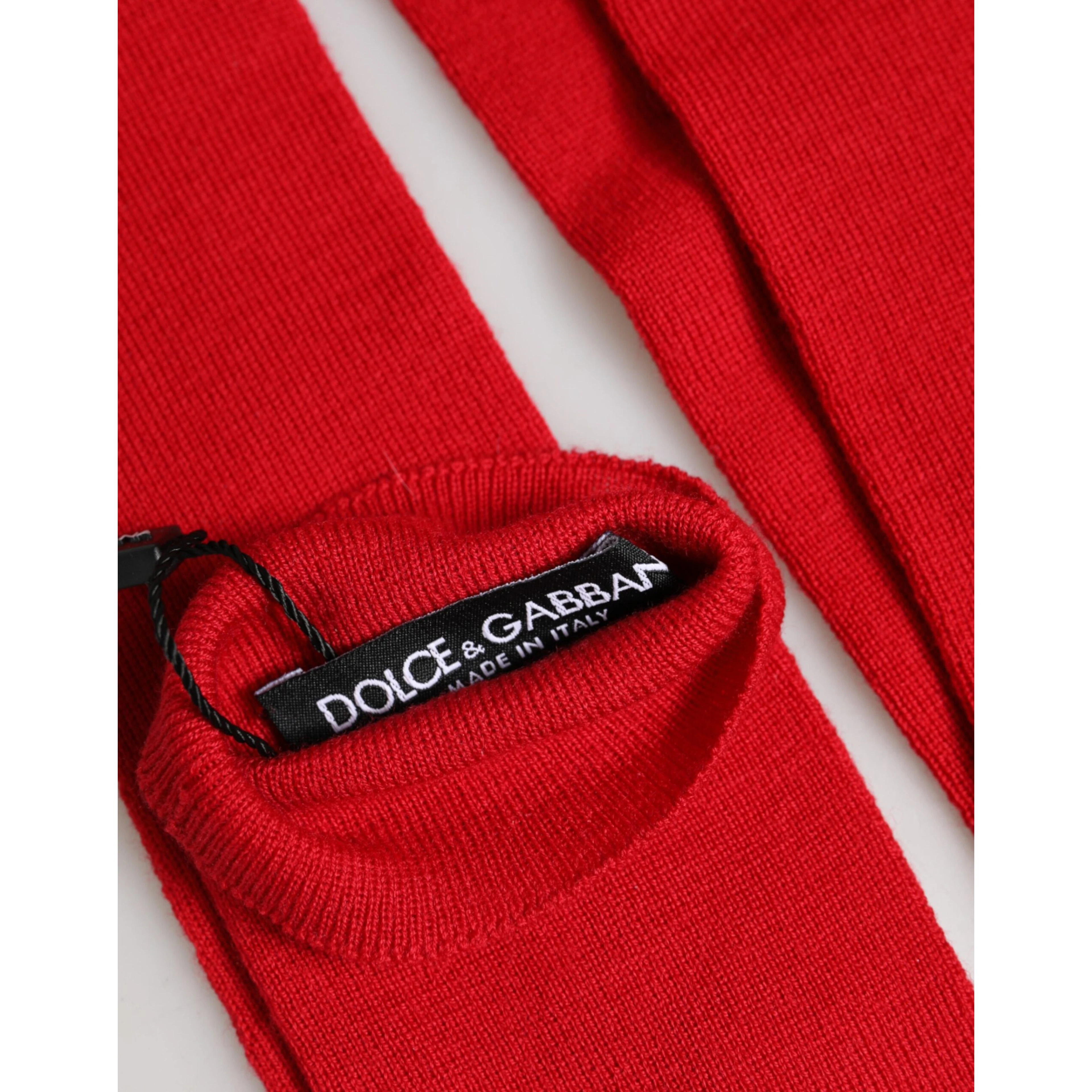 Red Wool Fingerless Elbow Length Mitten Gloves