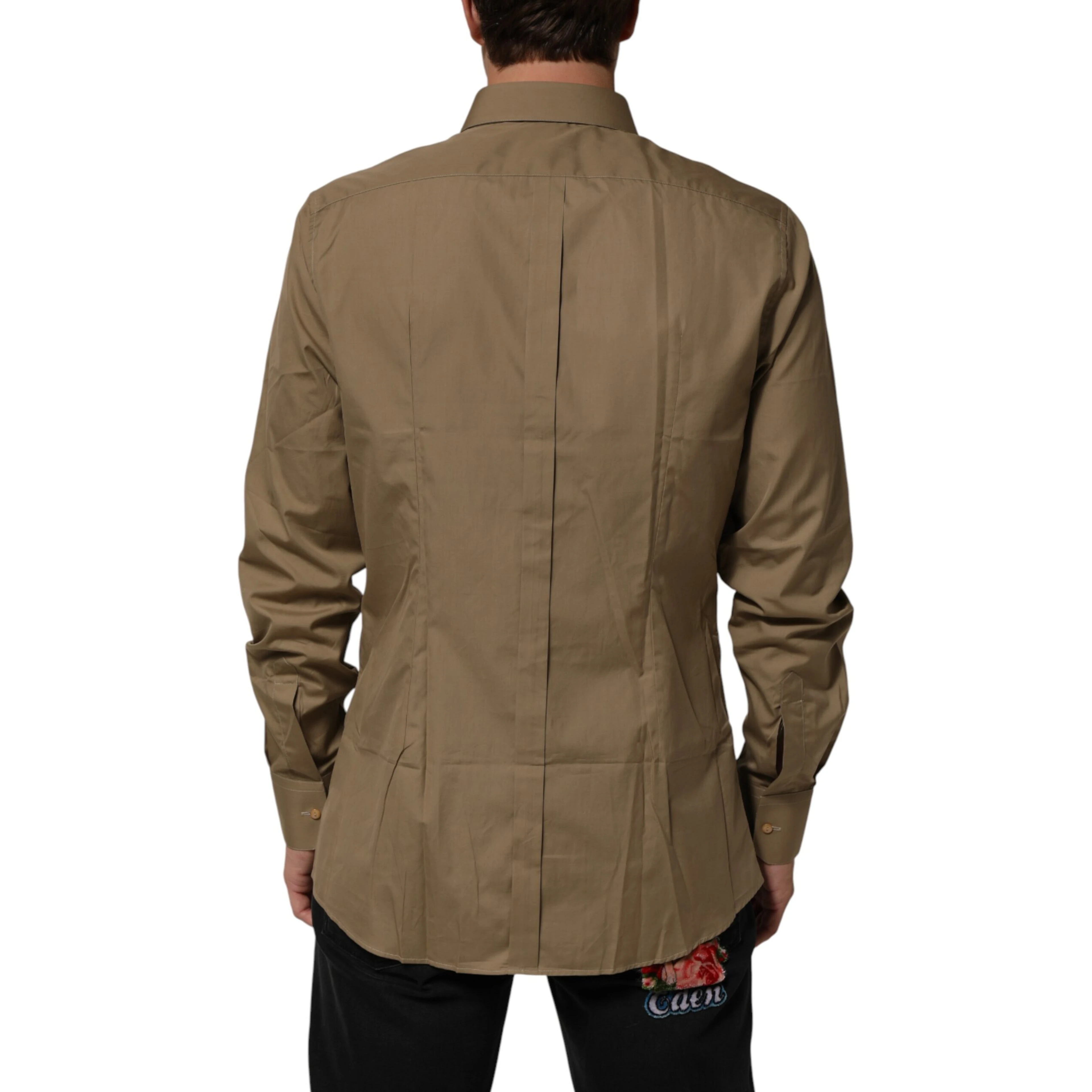 Brown Cotton Collared Men GOLD Dress Shirt