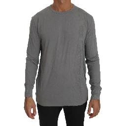 Cotton Gray Round Neck Pullover Top Sweater