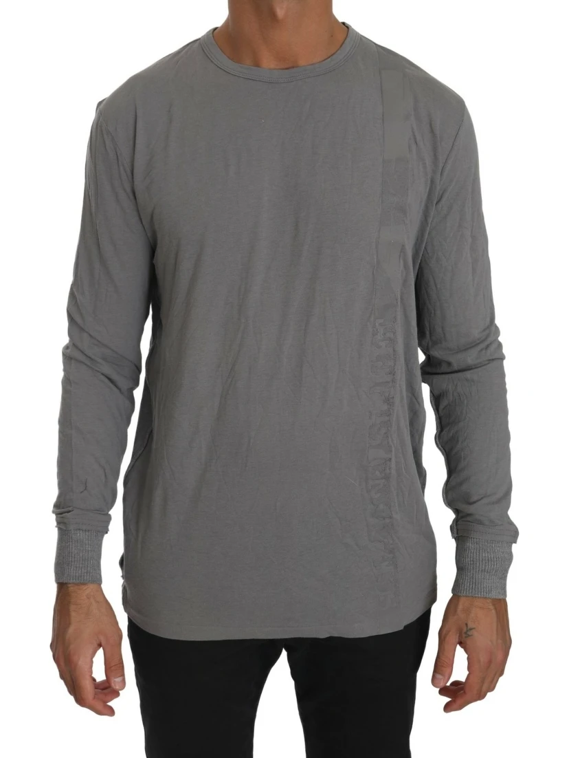 Cotton Gray Round Neck Pullover Top Sweater