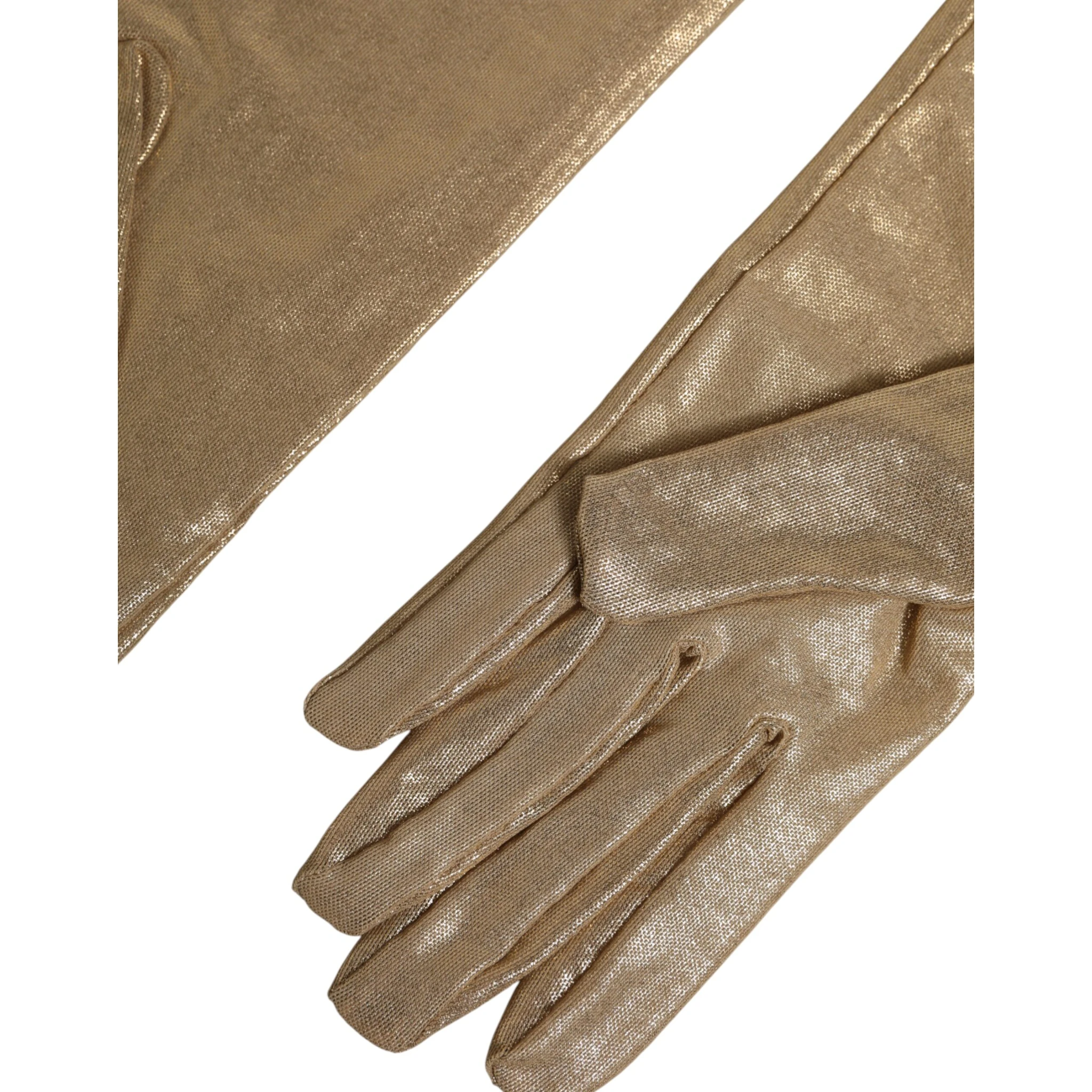 Beige Nylon Long Elbow Length Mitten Gloves