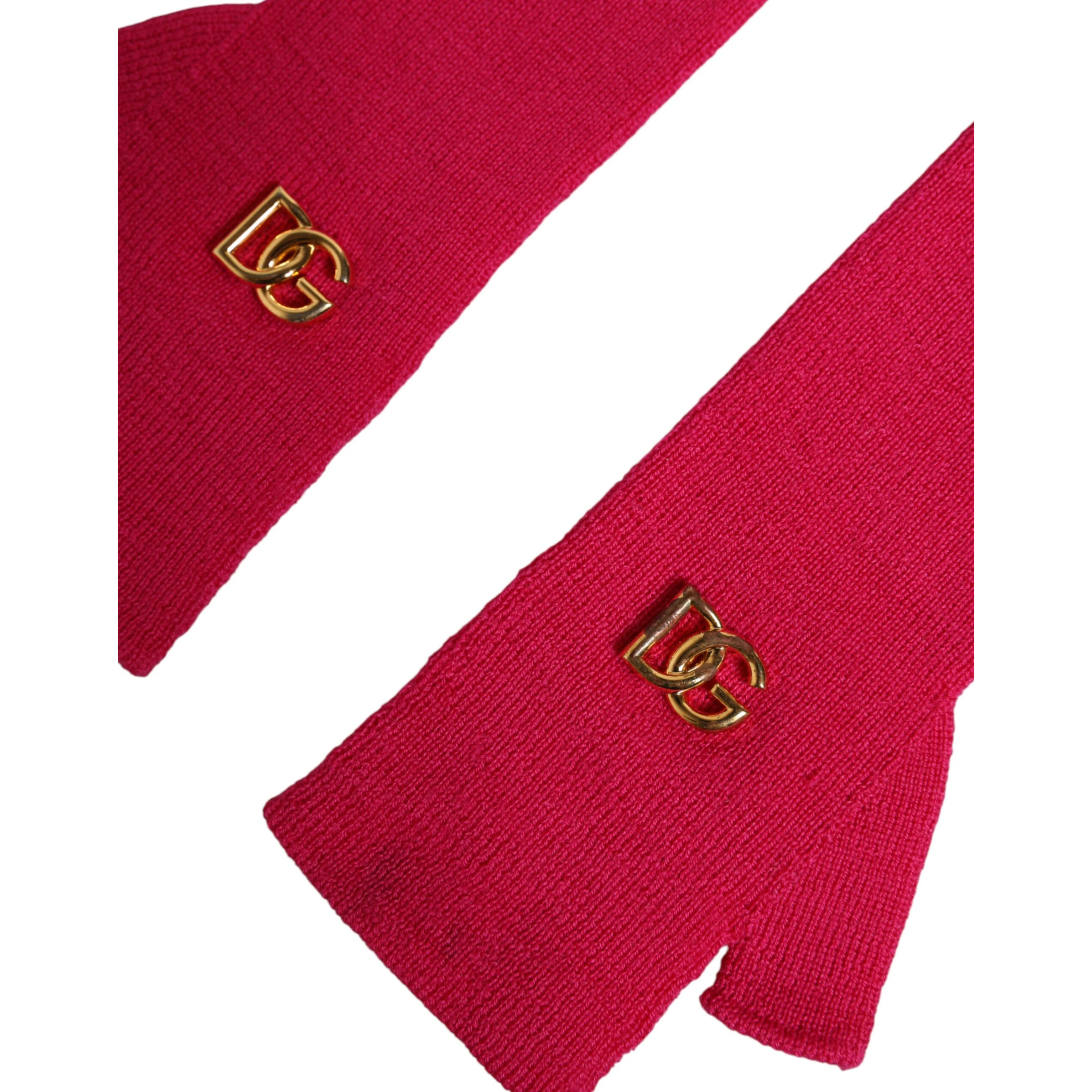 Pink Wool Fingerless Elbow Length Mitten Gloves