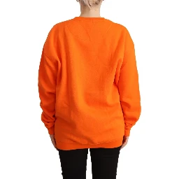 Orange Printed Long Sleeves Pullover Sweater